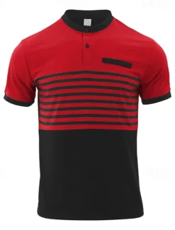 Discount OUKU Men's Golf Shirt Golf Polos Shirts Work Casual Stand Collar Short Sleeve Basic Modern Stripes Buttons Summer Spring Regular Fit White Red Orange Green Gray Golf Shirt