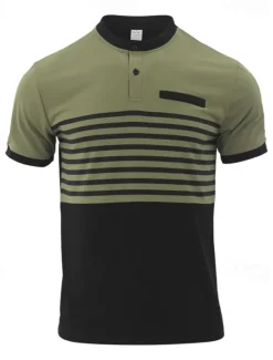 Discount OUKU Men's Golf Shirt Golf Polos Shirts Work Casual Stand Collar Short Sleeve Basic Modern Stripes Buttons Summer Spring Regular Fit White Red Orange Green Gray Golf Shirt