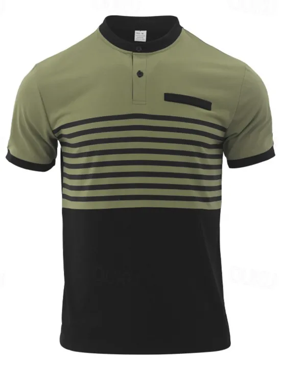 Discount OUKU Men's Golf Shirt Golf Polos Shirts Work Casual Stand Collar Short Sleeve Basic Modern Stripes Buttons Summer Spring Regular Fit White Red Orange Green Gray Golf Shirt