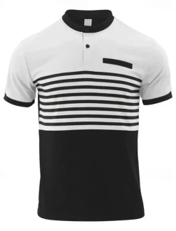 Discount OUKU Men's Golf Shirt Golf Polos Shirts Work Casual Stand Collar Short Sleeve Basic Modern Stripes Buttons Summer Spring Regular Fit White Red Orange Green Gray Golf Shirt