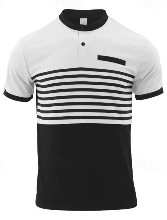 Discount OUKU Men's Golf Shirt Golf Polos Shirts Work Casual Stand Collar Short Sleeve Basic Modern Stripes Buttons Summer Spring Regular Fit White Red Orange Green Gray Golf Shirt