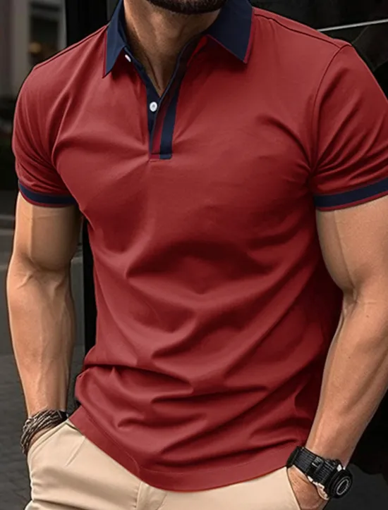 Discount OUKU Men's Golf Shirt Golf Polos Shirts Work Casual Lapel Short Sleeve Basic Modern Color Block Patchwork Buttons Summer Spring Regular Fit Apricot Black White Red Blue Orange Golf Shirt