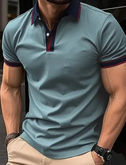 Discount OUKU Men's Golf Shirt Golf Polos Shirts Work Casual Lapel Short Sleeve Basic Modern Color Block Patchwork Buttons Summer Spring Regular Fit Apricot Black White Red Blue Orange Golf Shirt
