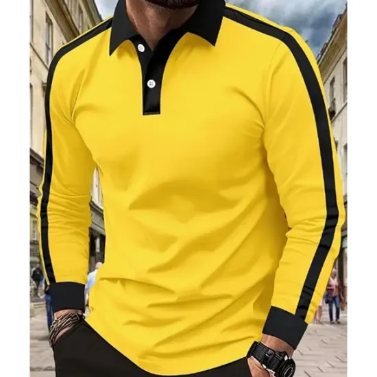 Discount OUKU Men's Golf Shirt Golf Polos Shirts Work Casual Lapel Long Sleeve Basic Modern Color Block Patchwork Buttons Spring & Fall Regular Fit Wine Black Yellow Navy Blue Golf Shirt