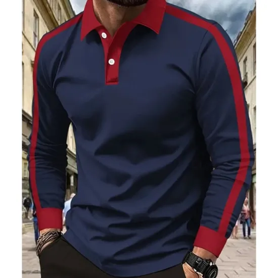 Discount OUKU Men's Golf Shirt Golf Polos Shirts Work Casual Lapel Long Sleeve Basic Modern Color Block Patchwork Buttons Spring & Fall Regular Fit Wine Black Yellow Navy Blue Golf Shirt