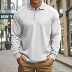 Outlet OUKU Men's Golf Shirt Golf Polo Work Casual Lapel Long Sleeve Basic Modern Plain Patchwork Button Spring & Fall Regular Fit Black White Army Green Khaki Light Grey Golf Shirt