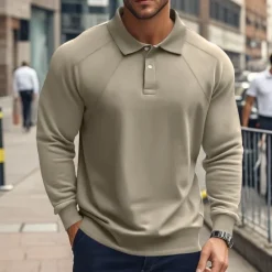 Outlet OUKU Men's Golf Shirt Golf Polo Work Casual Lapel Long Sleeve Basic Modern Plain Patchwork Button Spring & Fall Regular Fit Black White Army Green Khaki Light Grey Golf Shirt