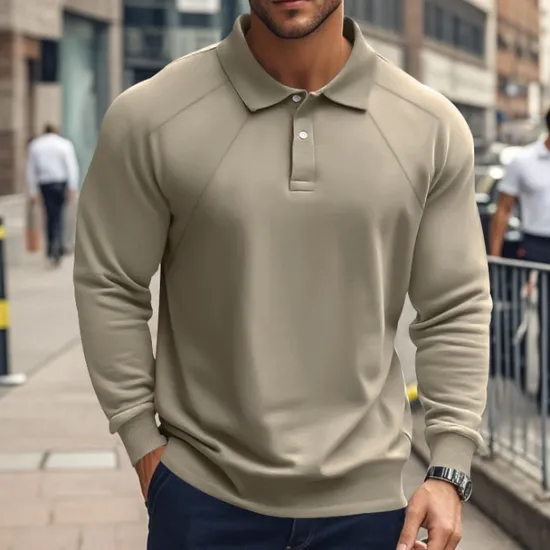 Outlet OUKU Men's Golf Shirt Golf Polo Work Casual Lapel Long Sleeve Basic Modern Plain Patchwork Button Spring & Fall Regular Fit Black White Army Green Khaki Light Grey Golf Shirt
