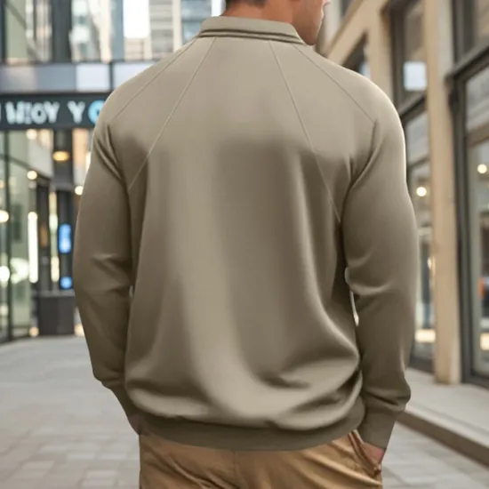 Outlet OUKU Men's Golf Shirt Golf Polo Work Casual Lapel Long Sleeve Basic Modern Plain Patchwork Button Spring & Fall Regular Fit Black White Army Green Khaki Light Grey Golf Shirt