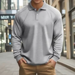 Outlet OUKU Men's Golf Shirt Golf Polo Work Casual Lapel Long Sleeve Basic Modern Plain Patchwork Button Spring & Fall Regular Fit Black White Army Green Khaki Light Grey Golf Shirt