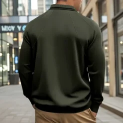 Outlet OUKU Men's Golf Shirt Golf Polo Work Casual Lapel Long Sleeve Basic Modern Plain Patchwork Button Spring & Fall Regular Fit Black White Army Green Khaki Light Grey Golf Shirt