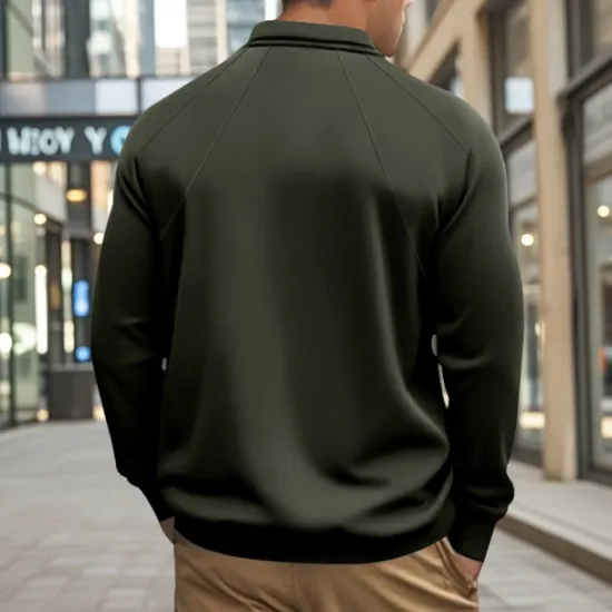Outlet OUKU Men's Golf Shirt Golf Polo Work Casual Lapel Long Sleeve Basic Modern Plain Patchwork Button Spring & Fall Regular Fit Black White Army Green Khaki Light Grey Golf Shirt