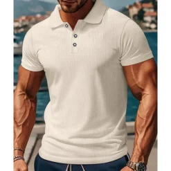 New OUKU Men's Golf Shirt Golf Polos Shirts Work Casual Lapel Short Sleeve Basic Modern Plain Buttons Jacquard Summer Regular Fit Black White Sky Blue Khaki Gray Golf Shirt