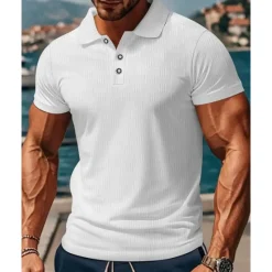 New OUKU Men's Golf Shirt Golf Polos Shirts Work Casual Lapel Short Sleeve Basic Modern Plain Buttons Jacquard Summer Regular Fit Black White Sky Blue Khaki Gray Golf Shirt