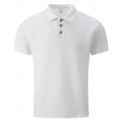 New OUKU Men's Golf Shirt Golf Polos Shirts Work Casual Lapel Short Sleeve Basic Modern Plain Buttons Jacquard Summer Regular Fit Black White Sky Blue Khaki Gray Golf Shirt