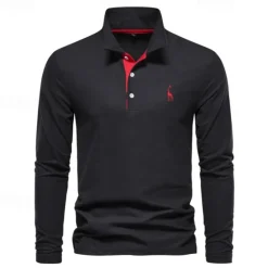 Hot OUKU Men's Golf Shirt Golf Polo Work Casual Lapel Long Sleeve Basic Modern Color Block Embroidery Patchwork Embroidered Spring & Fall Regular Fit Depression Green Black White Red Navy Blue Royal Blue