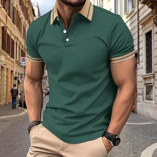 OUKU Men's Golf Shirt Golf Polos Shirts Work Casual Lapel Short Sleeve Basic Modern Color Block Patchwork Buttons Spring & Summer Regular Fit Black White Wine Army Green Navy Blue Blue Golf Shirt