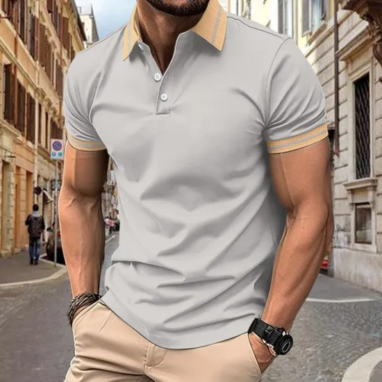 OUKU Men's Golf Shirt Golf Polos Shirts Work Casual Lapel Short Sleeve Basic Modern Color Block Patchwork Buttons Spring & Summer Regular Fit Black White Wine Army Green Navy Blue Blue Golf Shirt