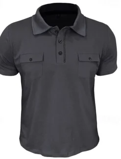 Sale OUKU Men's Golf Shirt Golf Polos Shirts Work Casual Lapel Short Sleeve Basic Modern Plain Pocket Buttons Summer Spring Regular Fit Wine Black White Navy Blue Blue Light Grey Golf Shirt