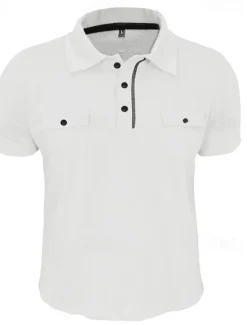 Sale OUKU Men's Golf Shirt Golf Polos Shirts Work Casual Lapel Short Sleeve Basic Modern Plain Pocket Buttons Summer Spring Regular Fit Wine Black White Navy Blue Blue Light Grey Golf Shirt