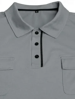 Sale OUKU Men's Golf Shirt Golf Polos Shirts Work Casual Lapel Short Sleeve Basic Modern Plain Pocket Buttons Summer Spring Regular Fit Wine Black White Navy Blue Blue Light Grey Golf Shirt