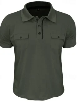 Sale OUKU Men's Golf Shirt Golf Polos Shirts Work Casual Lapel Short Sleeve Basic Modern Plain Pocket Buttons Summer Spring Regular Fit Wine Black White Navy Blue Blue Light Grey Golf Shirt