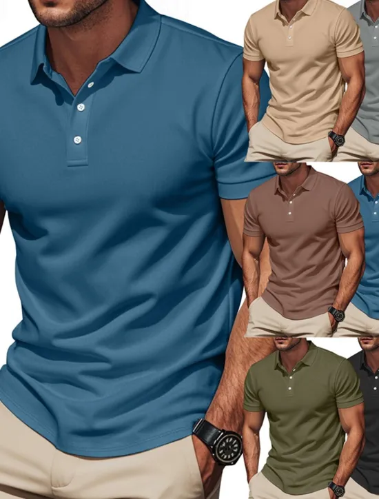 Outlet OUKU Men's Golf Shirt Golf Polos Shirts Work Casual Lapel Short Sleeve Basic Modern Plain Buttons Summer Regular Fit Black Blue Brown Khaki Army Green Gray Golf Shirt