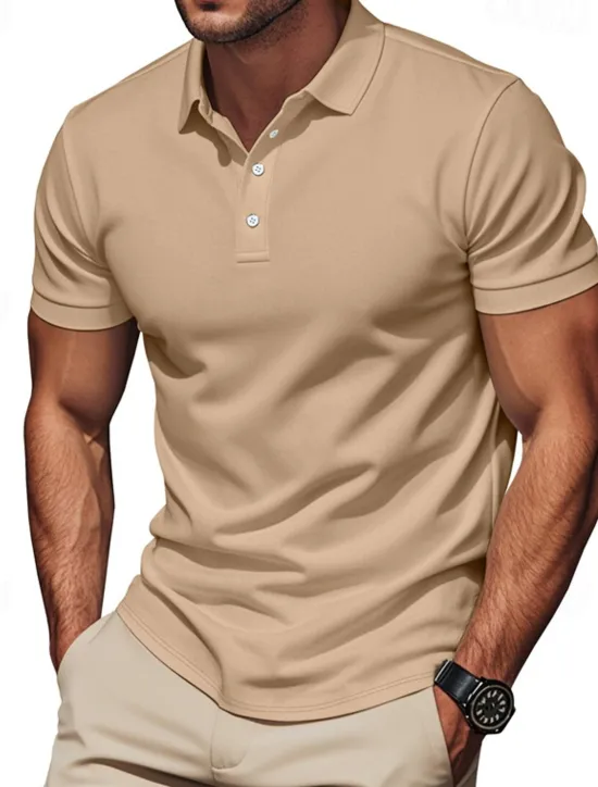 Outlet OUKU Men's Golf Shirt Golf Polos Shirts Work Casual Lapel Short Sleeve Basic Modern Plain Buttons Summer Regular Fit Black Blue Brown Khaki Army Green Gray Golf Shirt