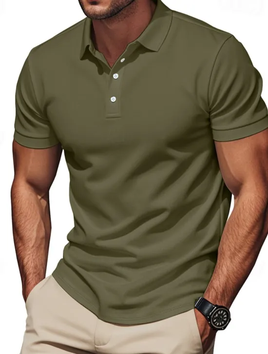 Outlet OUKU Men's Golf Shirt Golf Polos Shirts Work Casual Lapel Short Sleeve Basic Modern Plain Buttons Summer Regular Fit Black Blue Brown Khaki Army Green Gray Golf Shirt