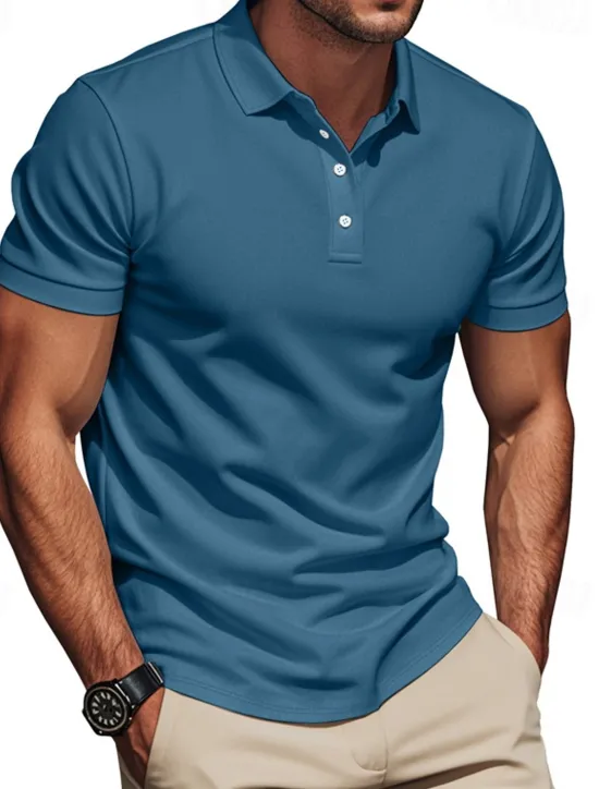 Outlet OUKU Men's Golf Shirt Golf Polos Shirts Work Casual Lapel Short Sleeve Basic Modern Plain Buttons Summer Regular Fit Black Blue Brown Khaki Army Green Gray Golf Shirt