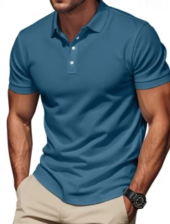 Outlet OUKU Men's Golf Shirt Golf Polos Shirts Work Casual Lapel Short Sleeve Basic Modern Plain Buttons Summer Regular Fit Black Blue Brown Khaki Army Green Gray Golf Shirt