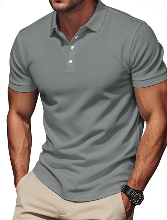 Outlet OUKU Men's Golf Shirt Golf Polos Shirts Work Casual Lapel Short Sleeve Basic Modern Plain Buttons Summer Regular Fit Black Blue Brown Khaki Army Green Gray Golf Shirt