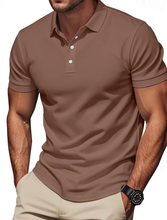 Outlet OUKU Men's Golf Shirt Golf Polos Shirts Work Casual Lapel Short Sleeve Basic Modern Plain Buttons Summer Regular Fit Black Blue Brown Khaki Army Green Gray Golf Shirt