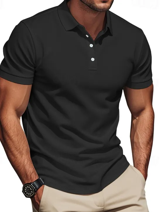 Outlet OUKU Men's Golf Shirt Golf Polos Shirts Work Casual Lapel Short Sleeve Basic Modern Plain Buttons Summer Regular Fit Black Blue Brown Khaki Army Green Gray Golf Shirt