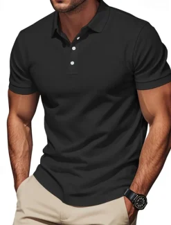 Outlet OUKU Men's Golf Shirt Golf Polos Shirts Work Casual Lapel Short Sleeve Basic Modern Plain Buttons Summer Regular Fit Black Blue Brown Khaki Army Green Gray Golf Shirt