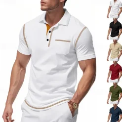 Outlet OUKU Men's Golf Shirt Golf Polos Shirts Work Casual Lapel Short Sleeve Basic Modern Color Block Patchwork Buttons Summer Regular Fit Black White Burgundy Navy Blue Khaki Army Green Golf Shirt