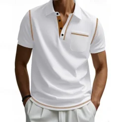 Outlet OUKU Men's Golf Shirt Golf Polos Shirts Work Casual Lapel Short Sleeve Basic Modern Color Block Patchwork Buttons Summer Regular Fit Black White Burgundy Navy Blue Khaki Army Green Golf Shirt