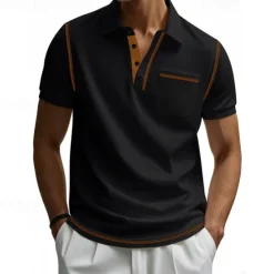 Outlet OUKU Men's Golf Shirt Golf Polos Shirts Work Casual Lapel Short Sleeve Basic Modern Color Block Patchwork Buttons Summer Regular Fit Black White Burgundy Navy Blue Khaki Army Green Golf Shirt