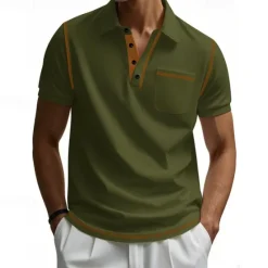 Outlet OUKU Men's Golf Shirt Golf Polos Shirts Work Casual Lapel Short Sleeve Basic Modern Color Block Patchwork Buttons Summer Regular Fit Black White Burgundy Navy Blue Khaki Army Green Golf Shirt