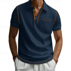 Outlet OUKU Men's Golf Shirt Golf Polos Shirts Work Casual Lapel Short Sleeve Basic Modern Color Block Patchwork Buttons Summer Regular Fit Black White Burgundy Navy Blue Khaki Army Green Golf Shirt
