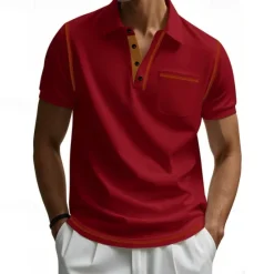 Outlet OUKU Men's Golf Shirt Golf Polos Shirts Work Casual Lapel Short Sleeve Basic Modern Color Block Patchwork Buttons Summer Regular Fit Black White Burgundy Navy Blue Khaki Army Green Golf Shirt