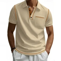 Outlet OUKU Men's Golf Shirt Golf Polos Shirts Work Casual Lapel Short Sleeve Basic Modern Color Block Patchwork Buttons Summer Regular Fit Black White Burgundy Navy Blue Khaki Army Green Golf Shirt