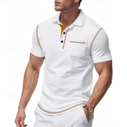Outlet OUKU Men's Golf Shirt Golf Polos Shirts Work Casual Lapel Short Sleeve Basic Modern Color Block Patchwork Buttons Summer Regular Fit Black White Burgundy Navy Blue Khaki Army Green Golf Shirt