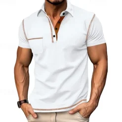 Outlet OUKU Men's Golf Shirt Golf Polos Shirts Work Casual Lapel Short Sleeve Basic Modern Color Block Patchwork Buttons Summer Regular Fit Black White Burgundy Navy Blue Khaki Army Green Golf Shirt