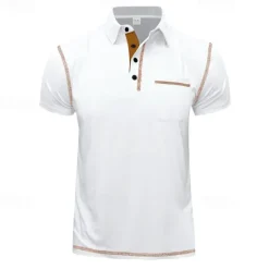 Outlet OUKU Men's Golf Shirt Golf Polos Shirts Work Casual Lapel Short Sleeve Basic Modern Color Block Patchwork Buttons Summer Regular Fit Black White Burgundy Navy Blue Khaki Army Green Golf Shirt