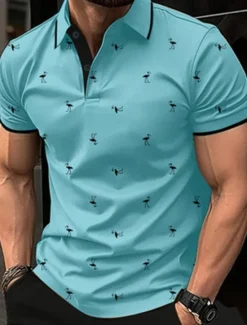 Outlet OUKU Men's Golf Shirt Golf Polos Shirts Work Casual Lapel Short Sleeve Basic Modern Flamingo Buttons Summer Spring Regular Fit Lake blue Wine Dark Red Pink Dark Pink Blue Golf Shirt