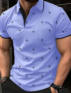 Outlet OUKU Men's Golf Shirt Golf Polos Shirts Work Casual Lapel Short Sleeve Basic Modern Flamingo Buttons Summer Spring Regular Fit Lake blue Wine Dark Red Pink Dark Pink Blue Golf Shirt