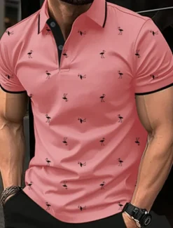 Outlet OUKU Men's Golf Shirt Golf Polos Shirts Work Casual Lapel Short Sleeve Basic Modern Flamingo Buttons Summer Spring Regular Fit Lake blue Wine Dark Red Pink Dark Pink Blue Golf Shirt