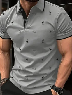 Outlet OUKU Men's Golf Shirt Golf Polos Shirts Work Casual Lapel Short Sleeve Basic Modern Flamingo Buttons Summer Spring Regular Fit Lake blue Wine Dark Red Pink Dark Pink Blue Golf Shirt