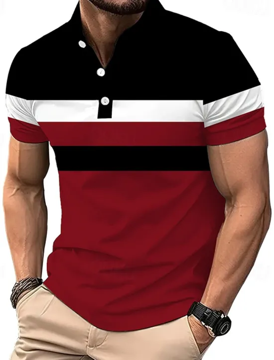 Best OUKU Men's Golf Shirt Golf Polos Shirts Work Casual Lapel Short Sleeve Basic Modern Color Block Patchwork Buttons Summer Spring Regular Fit White Red Navy Blue Gray Golf Shirt